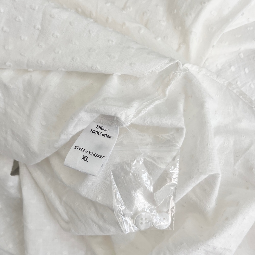 NWT Pomander Place White Swiss Dot Oversized Shirt Dress Beach Cover Up, Size XL - Picture 5 of 5